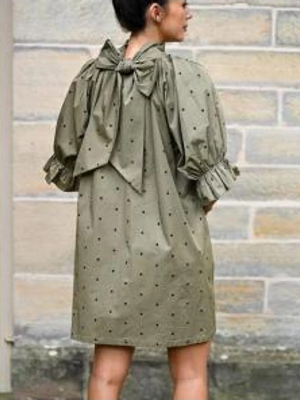Wyatt Wylde Adrian Olive Polka Dot Mini Dress with Puff Sleeves, size small - Picture 3 of 7